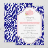 Tea party theepot, marine zebra print vrijgezellen kaart (Voorkant / Achterkant)