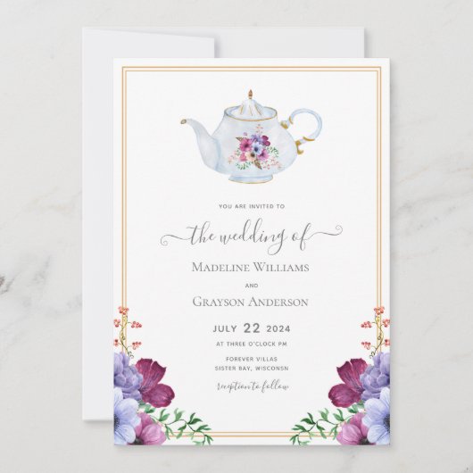  Tea Party Thema Bruiloft Kaart (Voorkant)