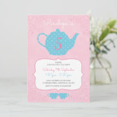 Tea Party thema verjaardagsfeestje uitnodiging (Staand voorkant)