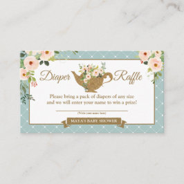 Tea Party Turquoise Floral Diaper Raffle Ticket Informatiekaartje