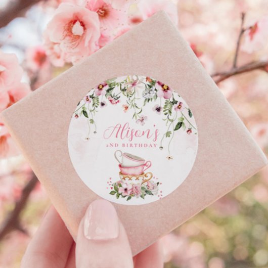 Tea Party Uitnodiging 2e verjaardag Ronde Sticker