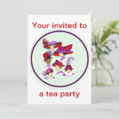 Tea Party-uitnodiging, dames met rode petten Kaart (Staand voorkant)