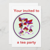 Tea Party-uitnodiging, dames met rode petten Kaart (Voorkant / Achterkant)