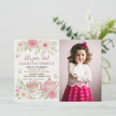 Tea Party Uitnodiging met Bloemen en Teacup Design (Staand voorkant)