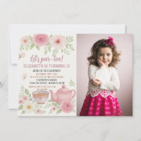 Tea Party Uitnodiging met Bloemen en Teacup Design