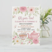 Tea Party Uitnodiging met Bloemen en Teacup Design (Staand voorkant)