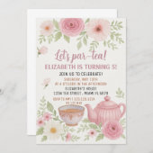 Tea Party Uitnodiging met Bloemen en Teacup Design (Voorkant / Achterkant)