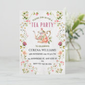  Tea Party Uitnodiging met Floral Lijst (Staand voorkant)