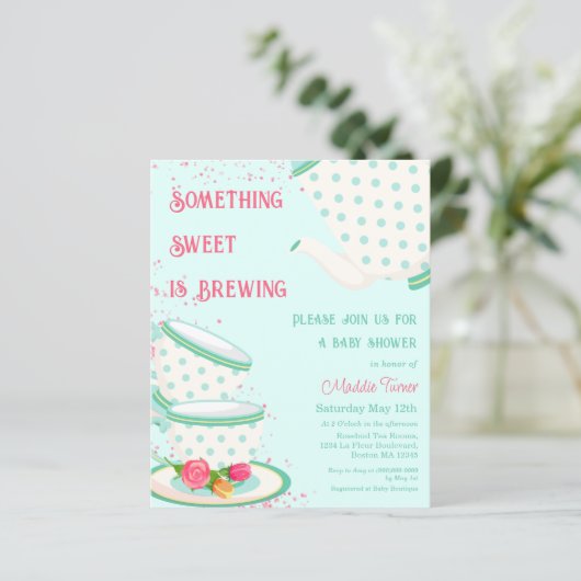 Tea Party | Uitnodiging tot Baby shower (Staand voorkant)
