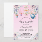 Tea Party uitnodiging, uitnodiging voor verjaardag (Voorkant / Achterkant)