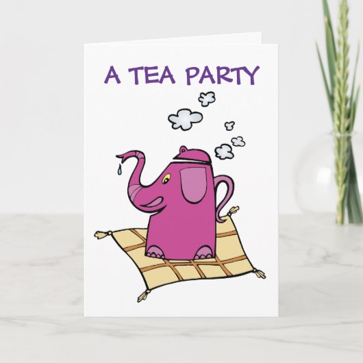 Tea Party uitnodiging: Vliegende olifant thee wate (Voorkant)