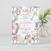 Tea Party Uitnodiging voor de verjaardag van het m (Staand voorkant)