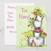 Tea Party Uitnodigingen Cottage Garden Bloemenemme (Voorkant / Achterkant)