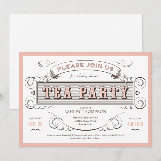 Tea Party-uitnodigingen Kaart (Voorkant / Achterkant)
