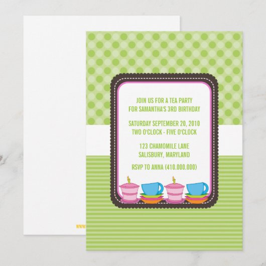 Tea Party | Uitnodigingen van de Partij van de Dag (Voorkant / Achterkant)
