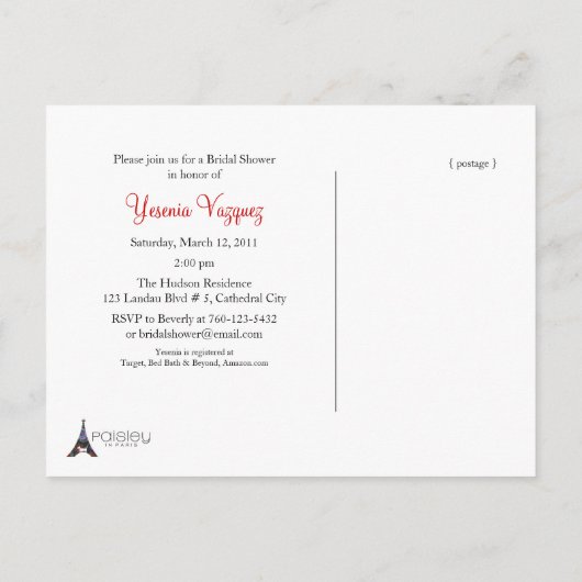 Tea Party, Uitnodigingen voor Kaarten, Rode Bloeme (Achterkant)