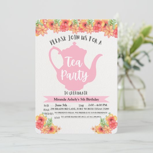 Tea Party-uitnodigingen voor meisjes (Staand voorkant)