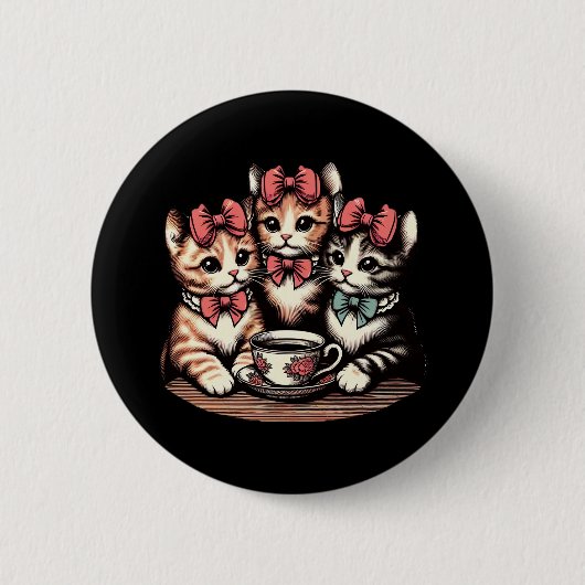 Tea Party van de  Kittens Ronde Button 5,7 Cm (Voorkant)