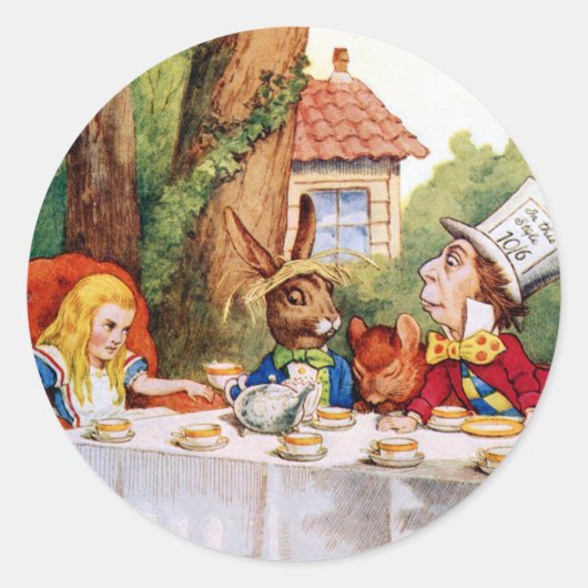 Tea Party van de Mad Hatter in Wonderland Ronde Sticker (Voorkant)