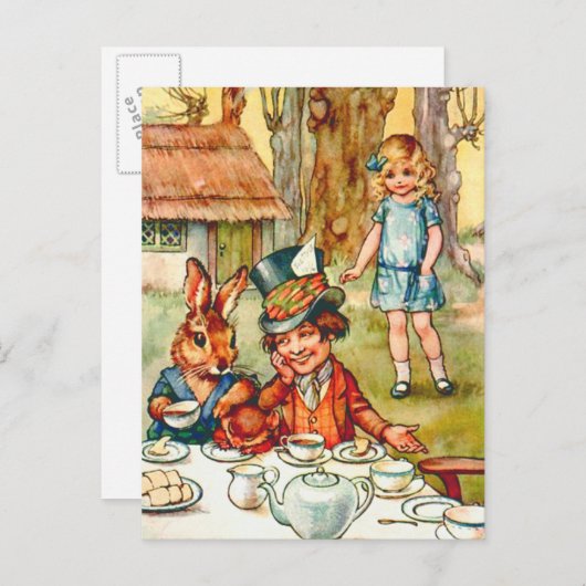 Tea Party van Mad Hatter - Alice in Wonderland Uitnodiging Briefkaart (Voorkant / Achterkant)