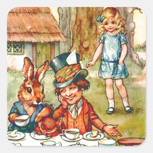 Tea Party van Mad Hatter - Alice in Wonderland Vierkante Sticker (Voorkant)