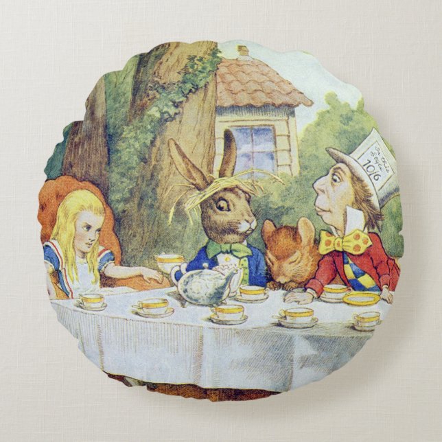 Tea Party van Mad Hatter Rond Kussen (Voorkant)