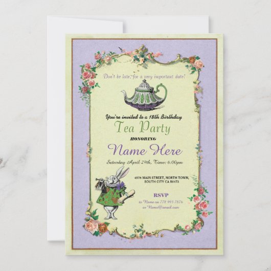 Tea Party Verjaardag Alice in Wonderland Uitnodigi Kaart (Voorkant)