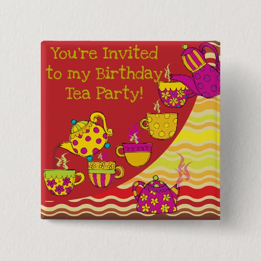 Tea Party Verjaardag Button (Voorkant)