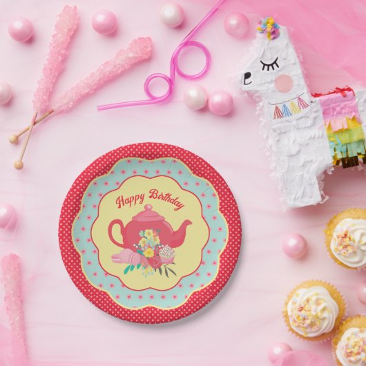 Tea Party Verjaardag Dessert Papieren Bordje (Feest)