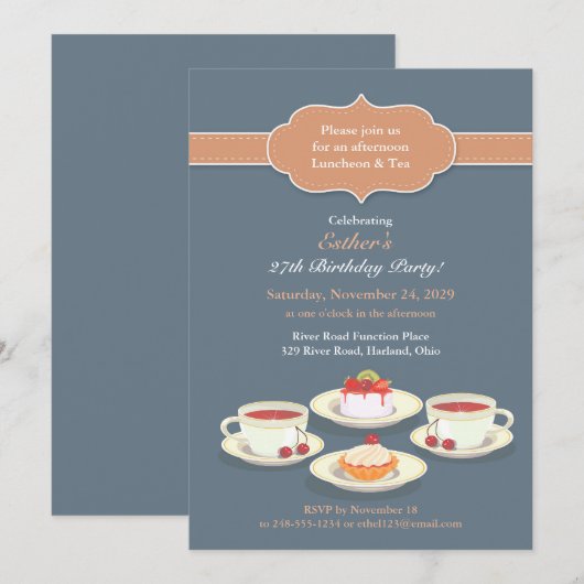 Tea Party Verjaardag Flat uitnodiging (Voorkant / Achterkant)