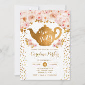 Tea Party Verjaardag - Goud Wit Kaart (Voorkant)