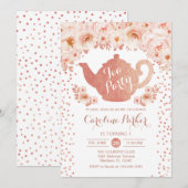 Tea Party Verjaardag - Roos Goud Wit Roze Bloemen Kaart (Voorkant / Achterkant)