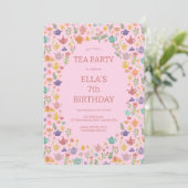 Tea Party Verjaardag Schattige Custom Kleurrijke B Kaart (Staand voorkant)