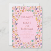 Tea Party Verjaardag Schattige Custom Kleurrijke B Kaart (Voorkant)