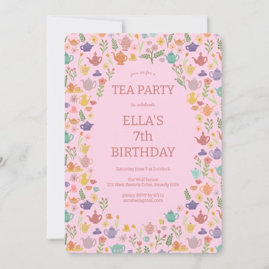 Tea Party Verjaardag Schattige Custom Kleurrijke B Kaart (Voorkant)