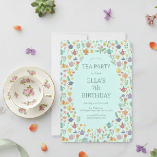 Tea Party Verjaardag Schattige Custom Kleurrijke B Kaart