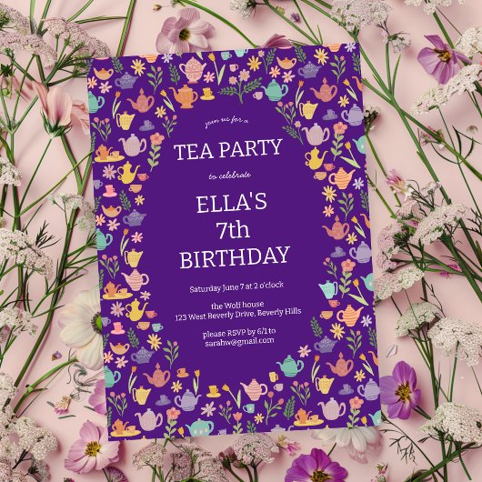Tea Party Verjaardag Schattige Custom Kleurrijke B Kaart