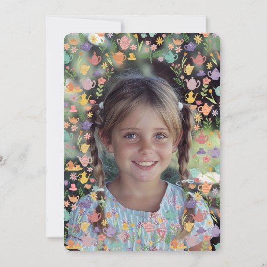 Tea Party Verjaardag Schattigee Custom PHOTO Kaart (Achterkant)