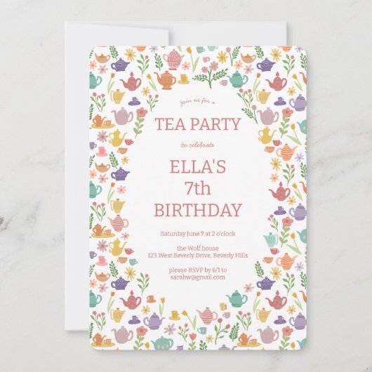 Tea Party Verjaardag Schattigee Custom PHOTO Kaart (Voorkant)