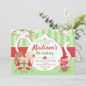 Tea Party Verjaardag Uitnodiging - Kerstmis - Meis (Staand voorkant)