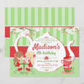 Tea Party Verjaardag Uitnodiging - Kerstmis - Meis (Voorkant / Achterkant)