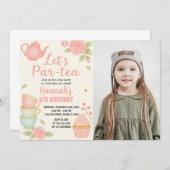 Tea Party Verjaardag Uitnodiging met Bloemen (Voorkant / Achterkant)