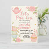 Tea Party Verjaardag Uitnodiging met Bloemen (Staand voorkant)