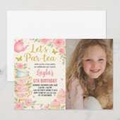 Tea Party Verjaardag Uitnodiging met foto (Voorkant / Achterkant)