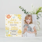 Tea Party Verjaardag Uitnodiging met foto (Staand voorkant)