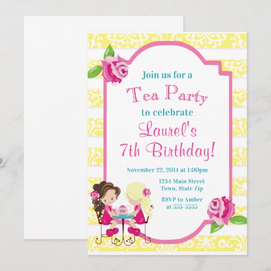 Tea Party Verjaardag Uitnodiging Tea Party Uitnodi (Voorkant / Achterkant)