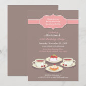 Tea Party Verjaardagsfeest Platte Uitnodiging (Voorkant / Achterkant)