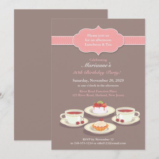 Tea Party Verjaardagsfeest Platte Uitnodiging (Voorkant / Achterkant)