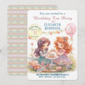 Tea Party verjaardagsfeestje uitnodiging (Voorkant / Achterkant)