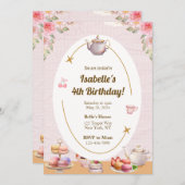 Tea Party verjaardagsfeestje uitnodiging (Voorkant / Achterkant)